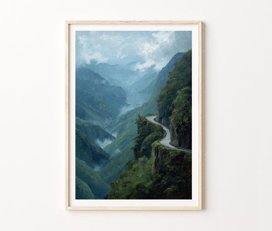 Death Road Travel Poster – Mountain Cliff Wall Art Print