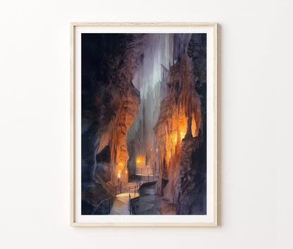 Predjama Castle Travel Poster – Cave Fortress Gothic Wall Art Print