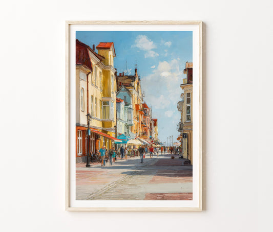 Ustka Travel Poster – Seaside Street Historic Town Wall Art Print