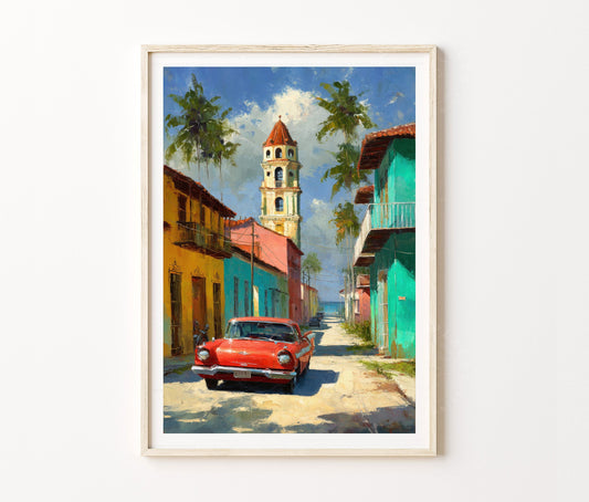 Cuba Travel Poster – Street Scene Wall Art Print