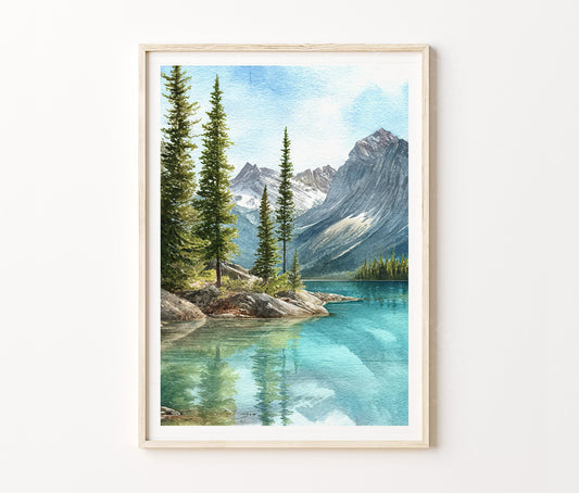 Jasper National Park Travel Poster – Mountain Lake Wall Art Print