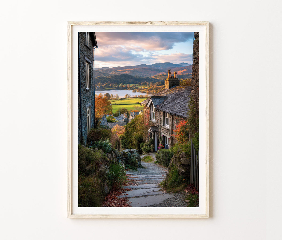 Ambleside Travel Poster – Lake District Village Landscape Wall Art Print