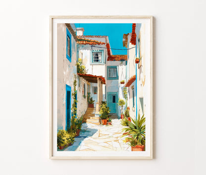 Mafra Travel Poster – Portuguese Village Street Wall Art Print