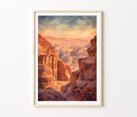 Petra Travel Poster – Ancient Rock City Wall Art Print