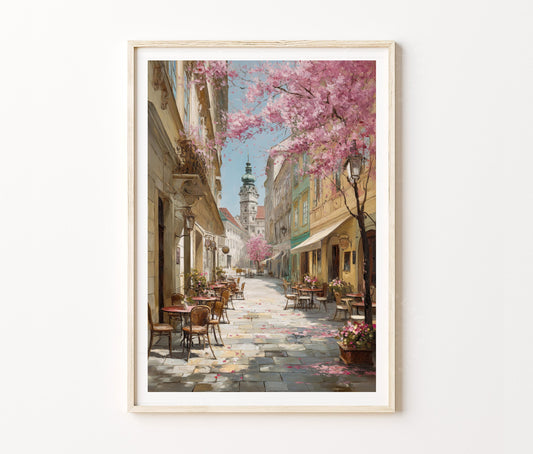 Vienna Travel Poster – Spring Café Street Wall Art Print