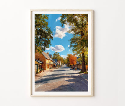 Hahndorf South Travel Poster – Autumn Village Street Landscape Wall Art Print