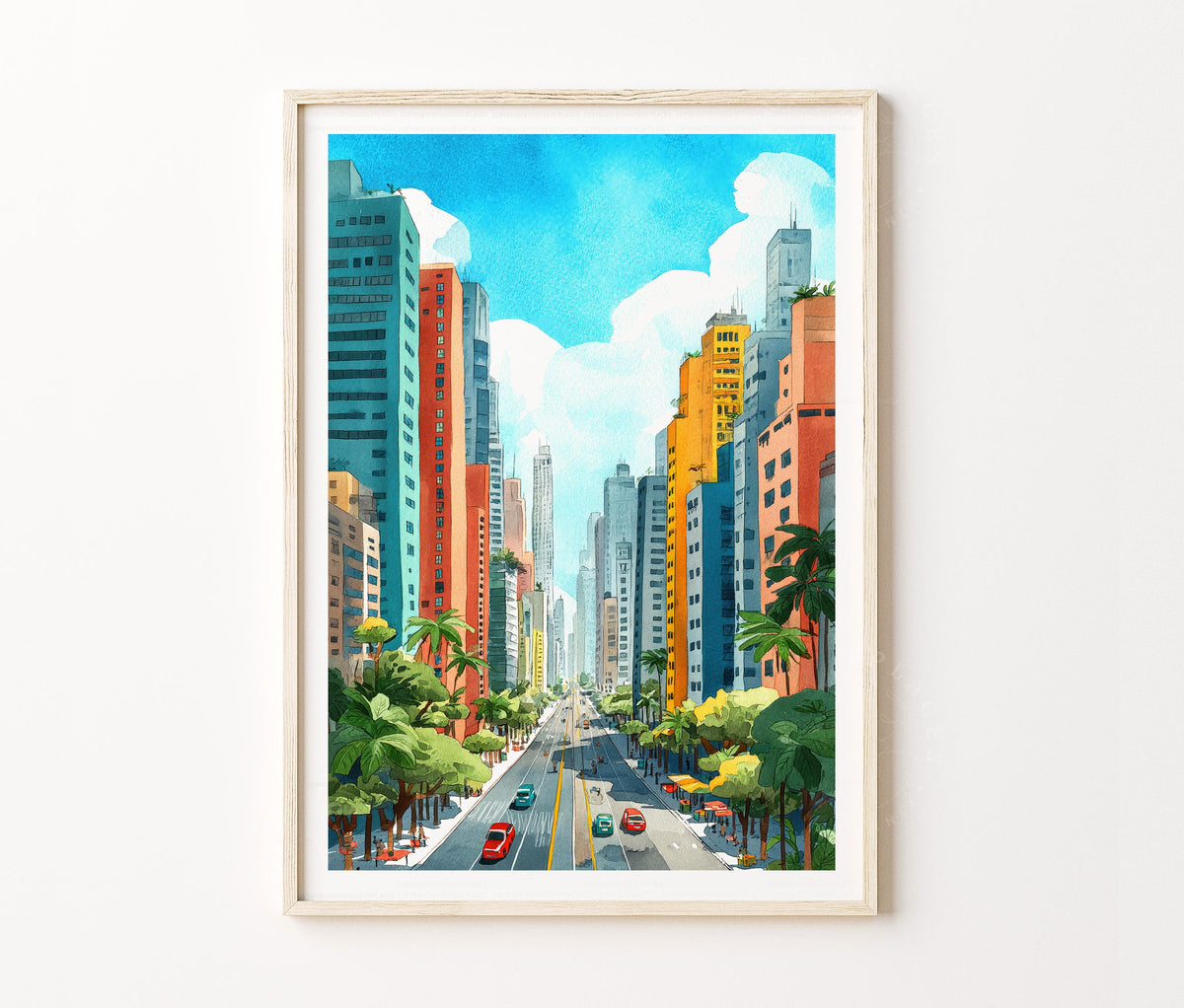 São Paulo Travel Poster – Colorful City Skyline Urban Wall Art Print