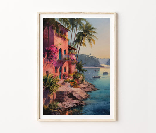 Costalegre Travel Poster – Tropical Coastline Village Seascape Wall Art Print