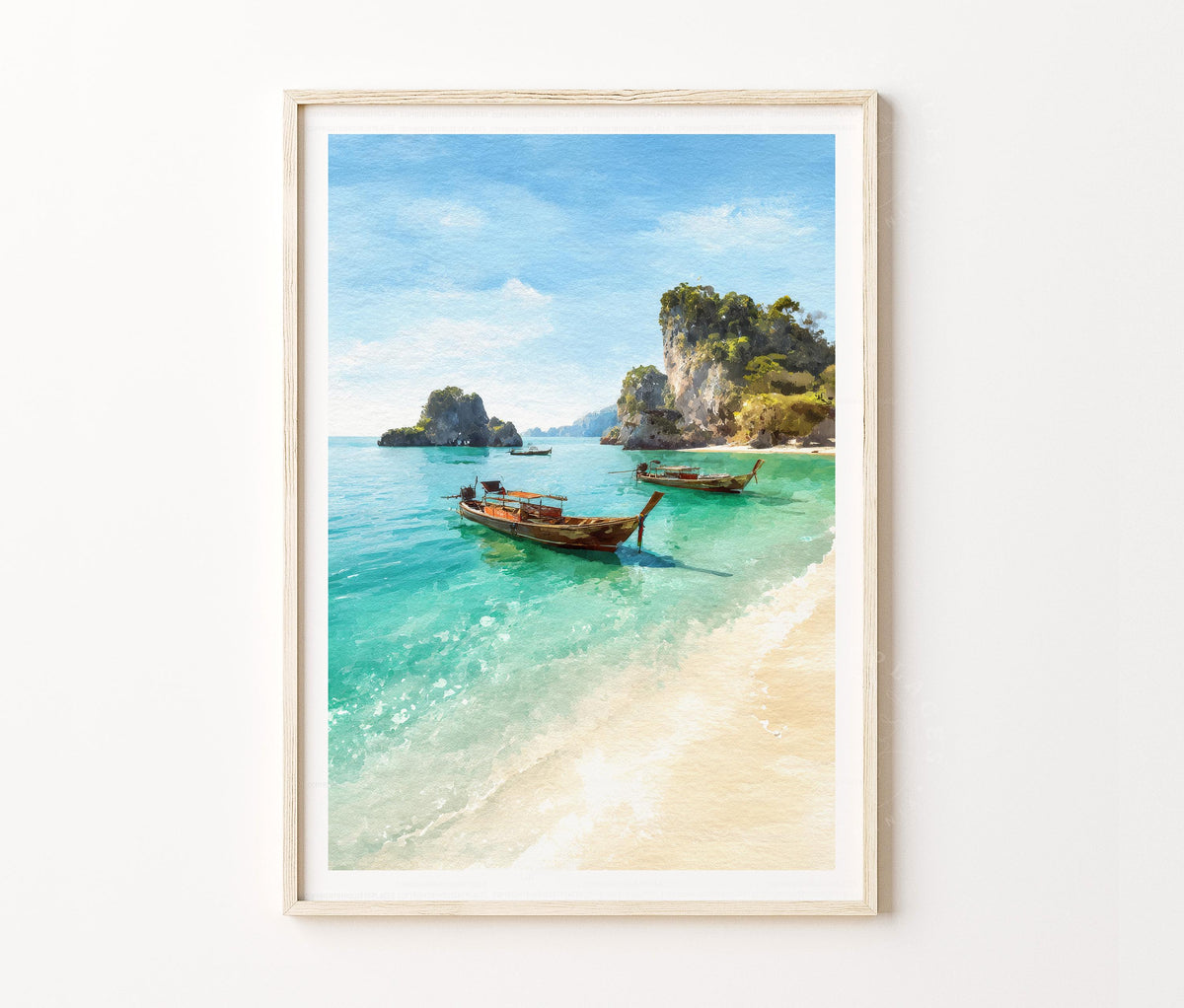 Koh Lanta Travel Poster – Tropical Beach Longtail Boats Wall Art Print