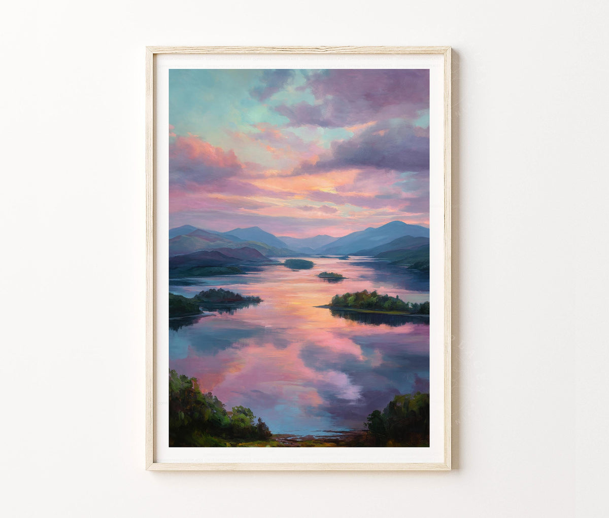 Loch Lomond Travel Poster – Serene Highland Lake Sunset Wall Art Print