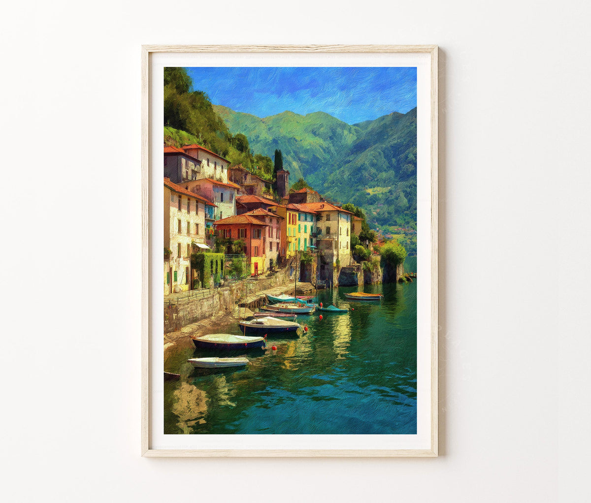 Argegno Travel Poster – Lake Como Harbor Village Wall Art Print
