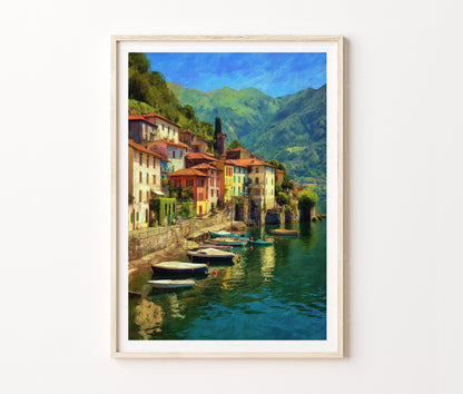 Argegno Travel Poster – Lake Como Harbor Village Wall Art Print