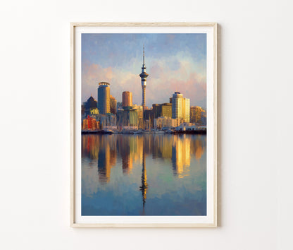 Auckland Travel Poster – Waterfront Skyline Wall Art Print