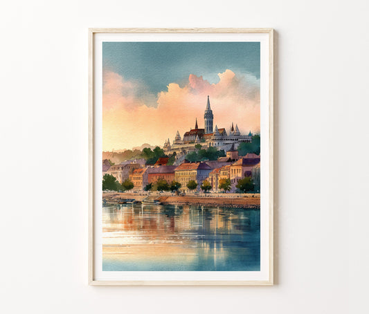 Budapest Travel Poster – Danube River Castle Hill Wall Art Print