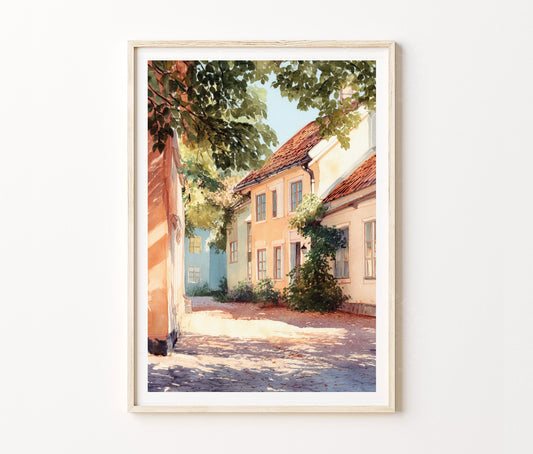 Lund Travel Poster – Street Scene Cozy Wall Art Print