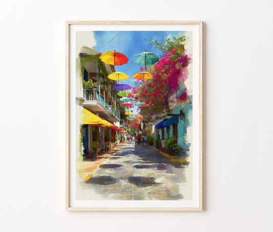Puerto Plata Travel Poster – Colorful Street Wall Art Print