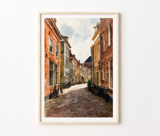 Deventer Travel Poster – Historic Street European City Wall Art Print