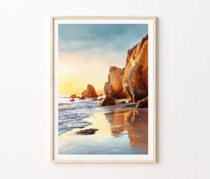 El Matador Beach Malibu Travel Poster – Coast Sunset Wall Art Print