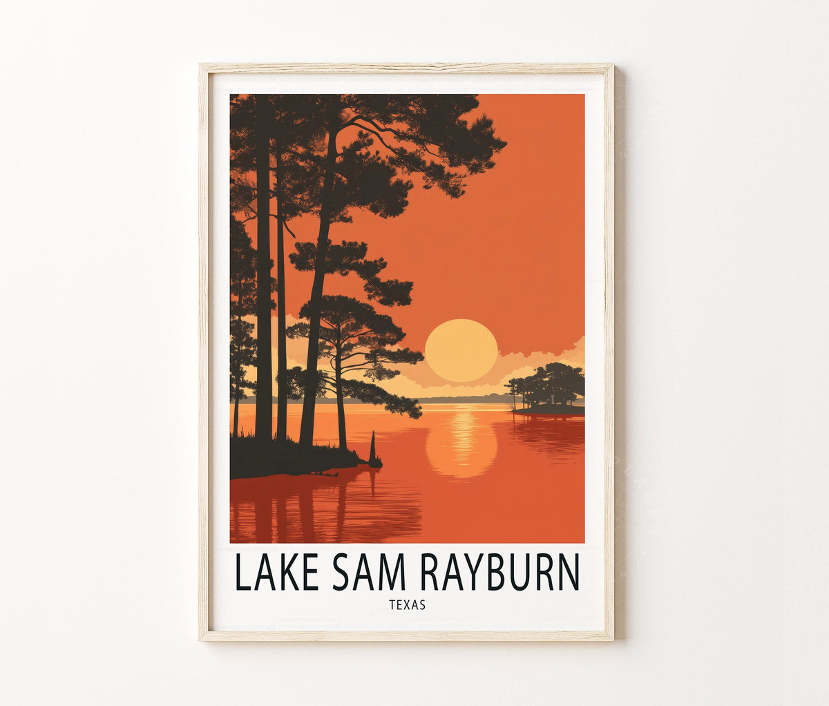 Lake Sam Rayburn Travel Poster – Sunset Landscape Wall Art Print