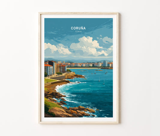 Coruña Travel Poster – Minimal Coastal Wall Art Print