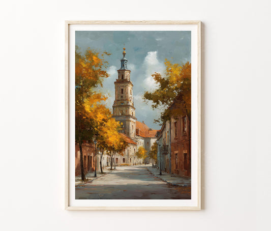 Białystok Travel Poster – Historic Street Autumn City Wall Art Print