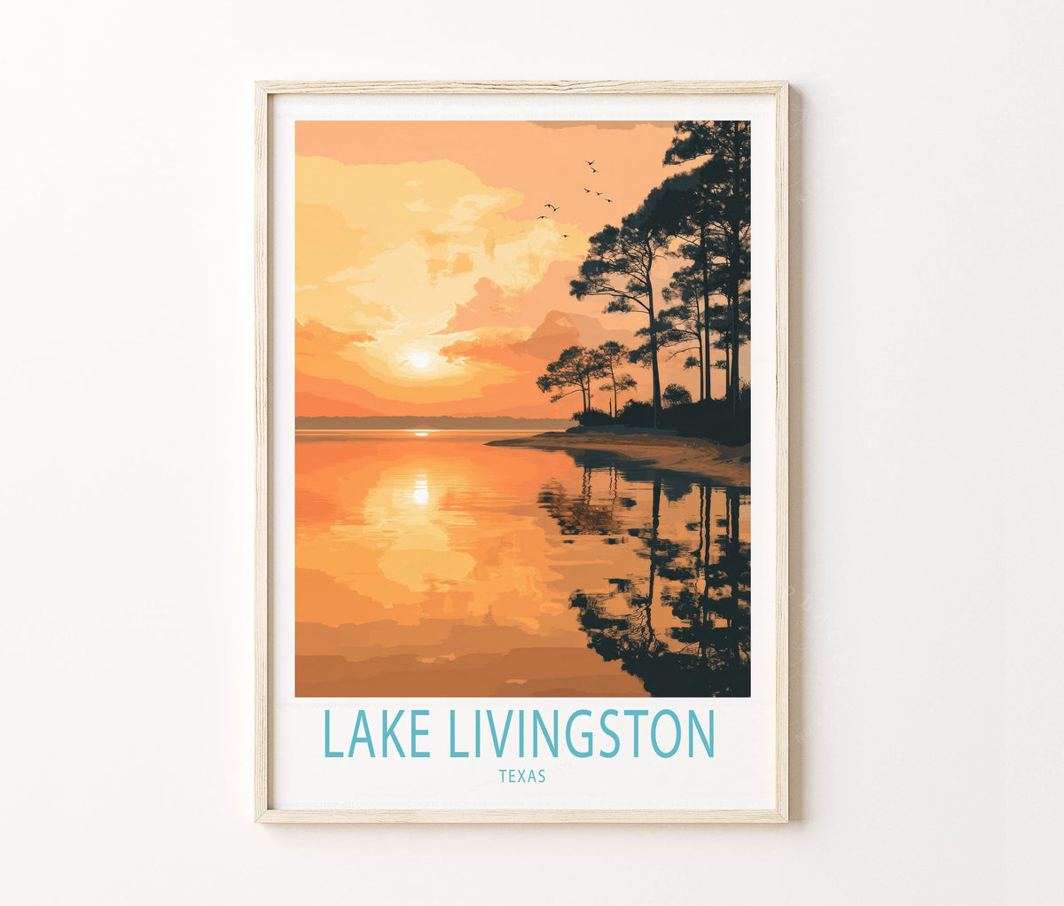 Texas Lake Livingston Travel Poster – Lakeside Wall Art Print
