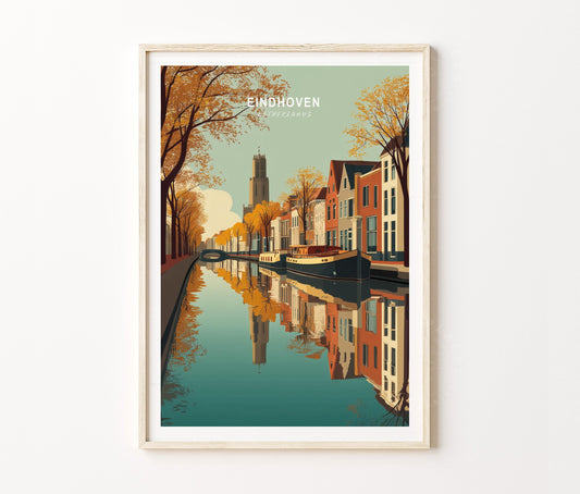 Eindhoven Travel Poster – Scenic Canal View City Wall Art Print