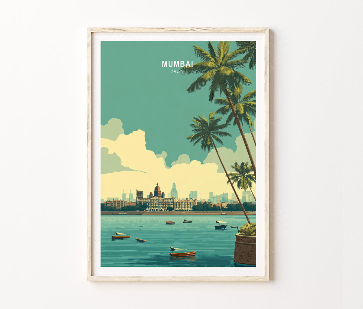 Mumbai Travel Poster – Scenic Waterfront City Landscape Wall Art Print