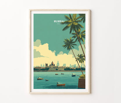 Mumbai Travel Poster – Scenic Waterfront City Landscape Wall Art Print