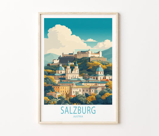 Salzburg Travel Poster – Historic City Skyline Scenic Wall Art Print
