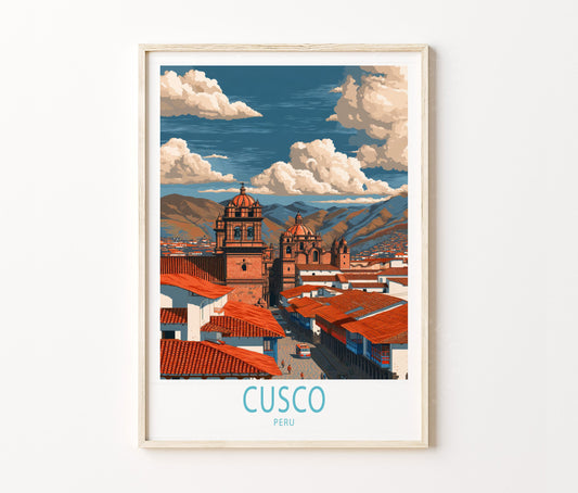 Cusco Travel Poster – Historic City Skyline Andean Wall Art Print