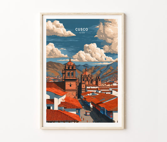 Cusco Travel Poster – Scenic Old Town Andean Wall Art Print