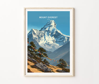 Mount Everest Asia Travel Poster – Himalayan Mountain Wall Art Print