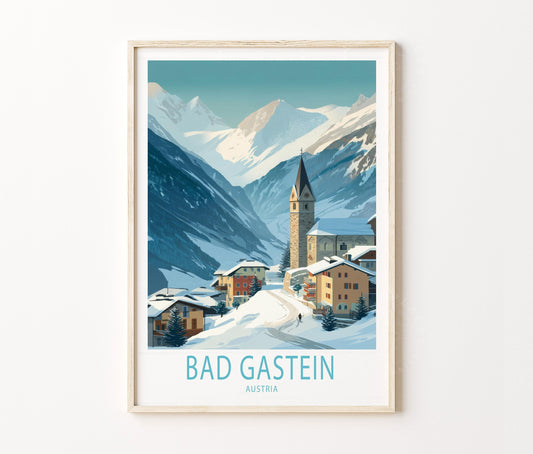 Bad Gastein Travel Poster – Alpine Village Winter Scene Wall Art Print