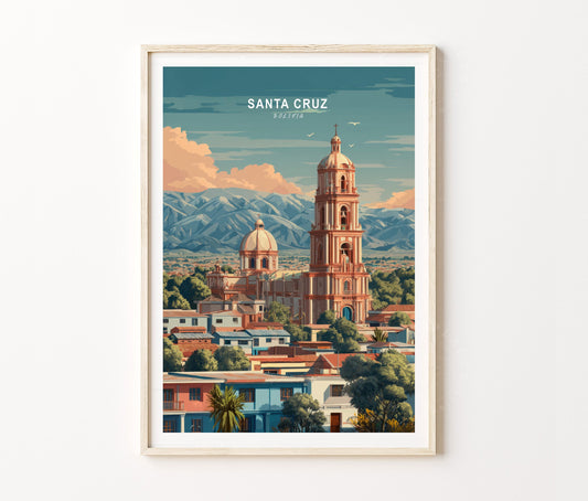 Santa Cruz Travel Poster – Cityscape Architecture Wall Art Print