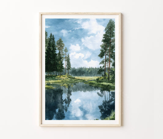 Białowieża Forest Travel Poster – Primeval Lake Nature Wall Art Print