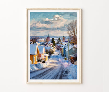 Lahti Travel Poster – Snowy Nordic Town Winter Wall Art Print