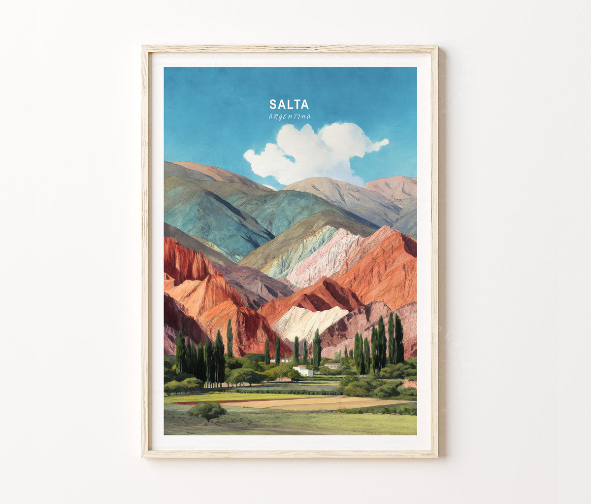 Salta Travel Poster – Colorful Mountain Landscape Wall Art Print