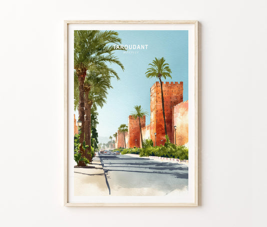 Taroudant Travel Poster – Historic City Walls Palm Wall Art Print