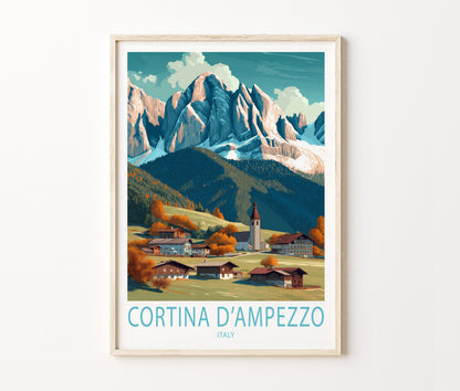 Cortina d’Ampezzo Travel Poster – Alpine Wall Art Print