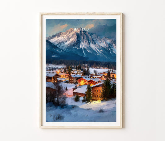 Seefeld Travel Poster – Alpine Village Winter Mountain Wall Art Print