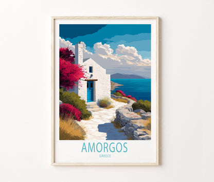 Amorgos Travel Poster – Coastal Path Wall Art Print