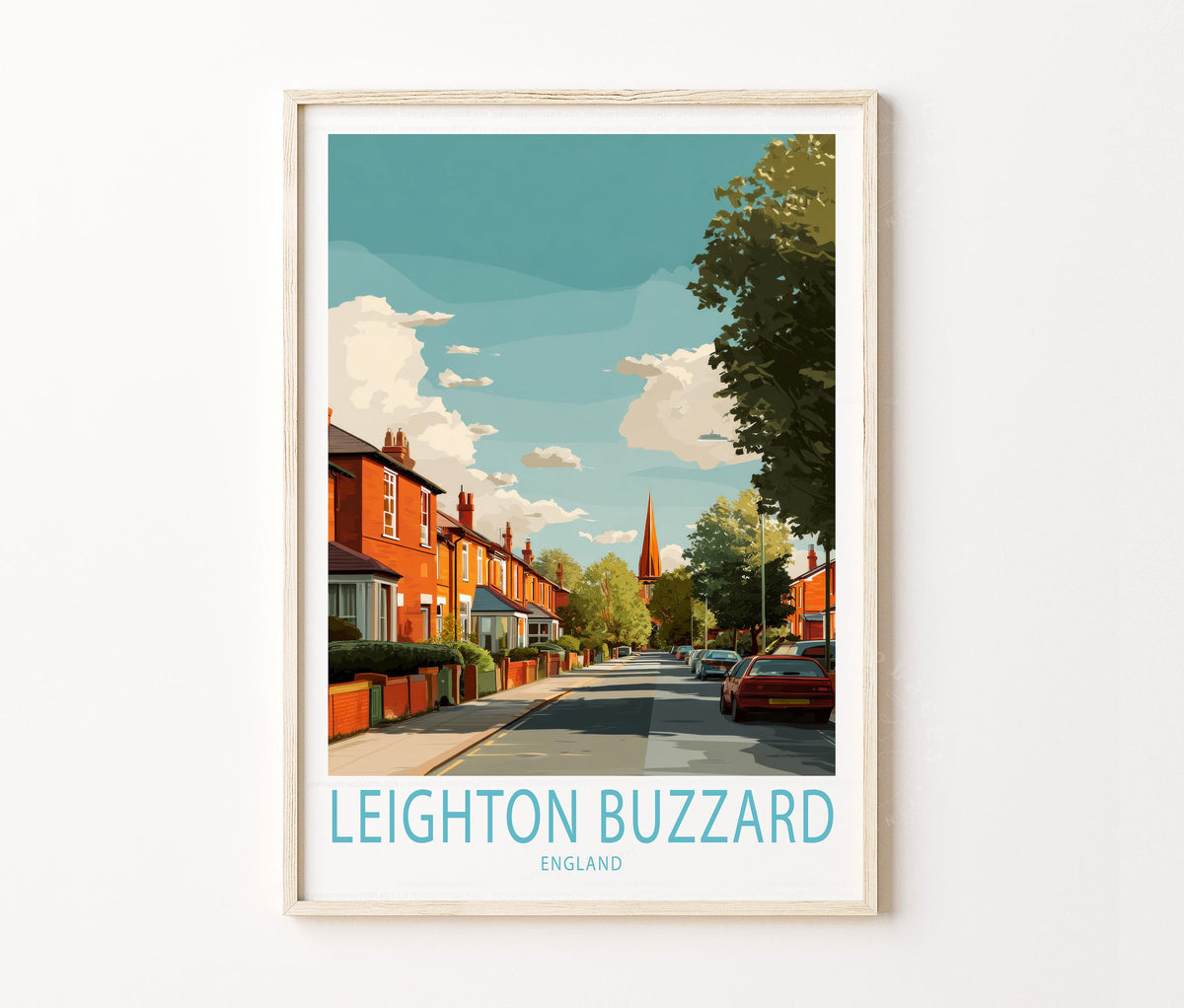 Leighton Buzzard England Street Scene Travel Poster – Town Wall Art Print