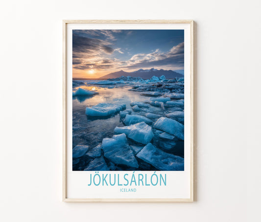 Jökulsárlón Iceland Glacier Lagoon Travel Poster – Arctic Landscape Wall Art Print