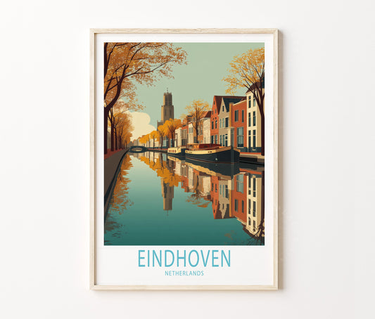 Eindhoven Travel Poster – Canal City Autumn Street Wall Art Print