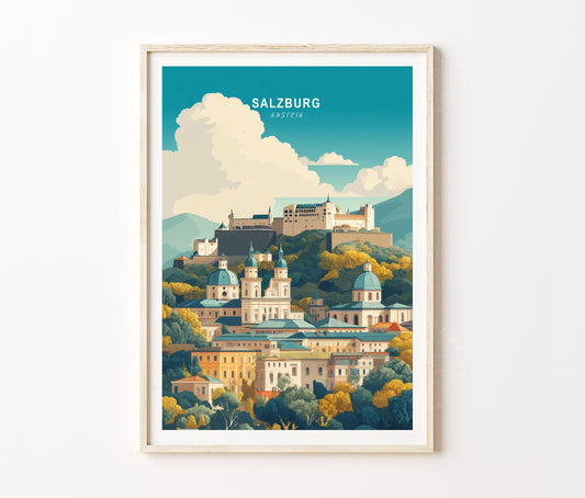 Salzburg Travel Poster – Scenic Old Town City Wall Art Print