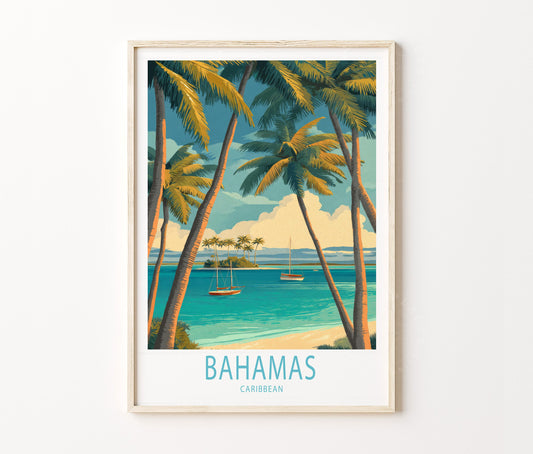 Bahamas Island Travel Poster – Coastline Wall Art Print
