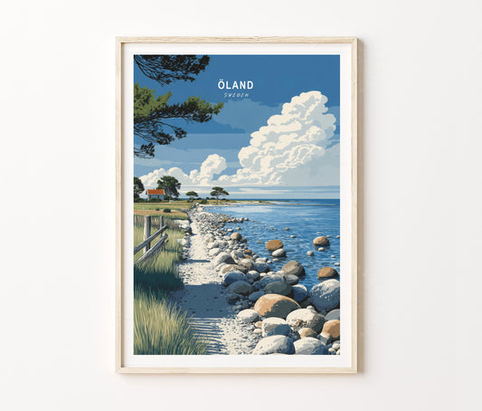 Öland Island Shore Travel Poster – Coastal Path Wall Art Print