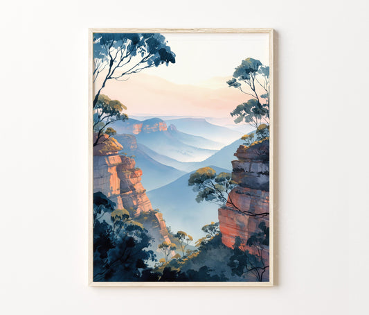 Blue Mountains Travel Poster – Australia Wall Art Print