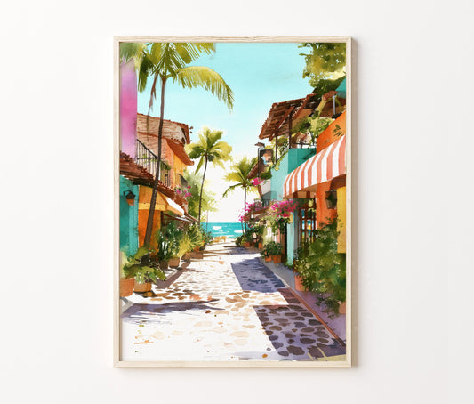 Sayulita Mexico Beach Street Travel Poster – Mexico Wall Art Print